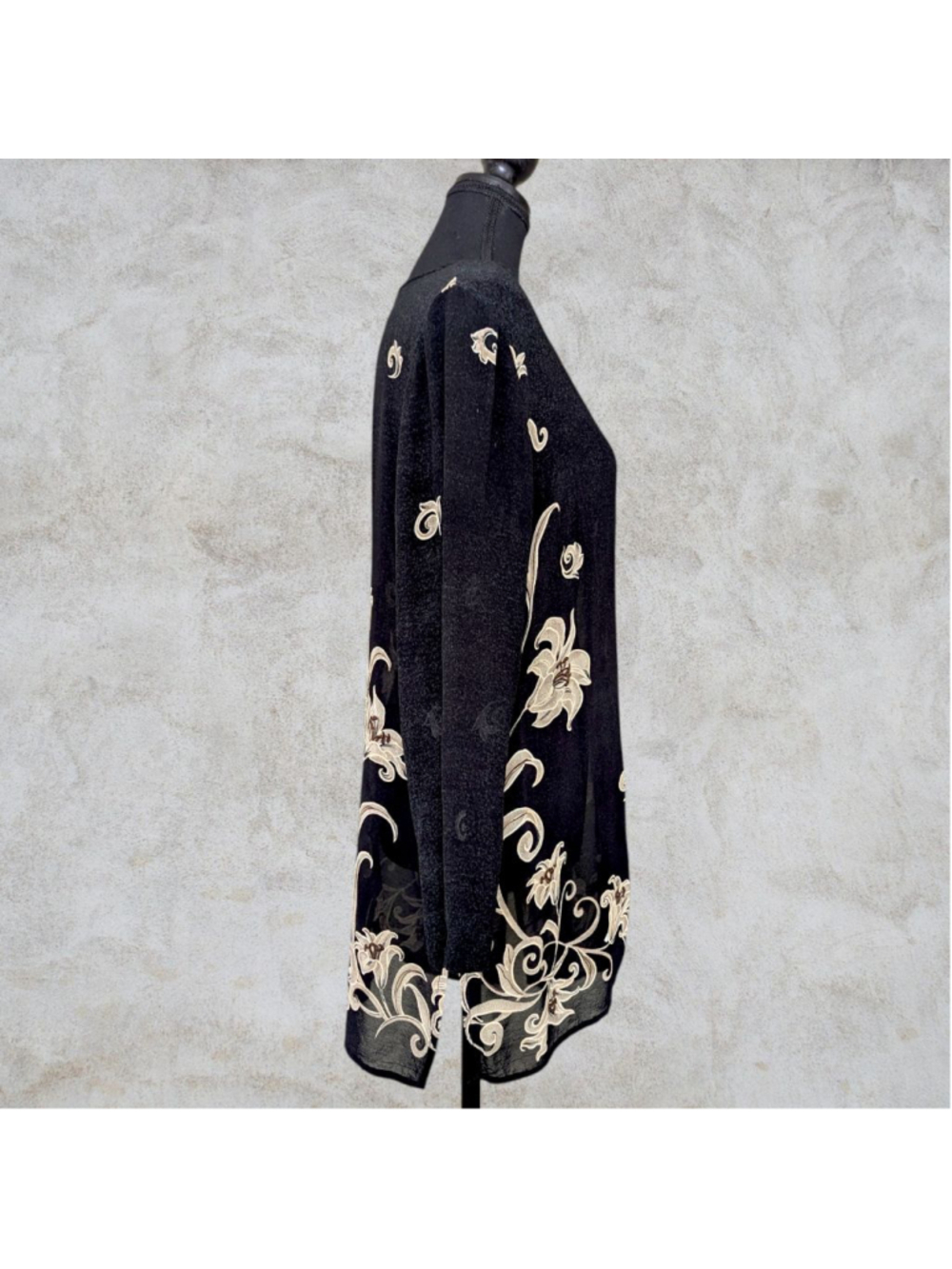 Vintage L’Amadei by D.P. Altomonte Tunic - Black/Beige Floral Embroidered L - Picture 3 of 13